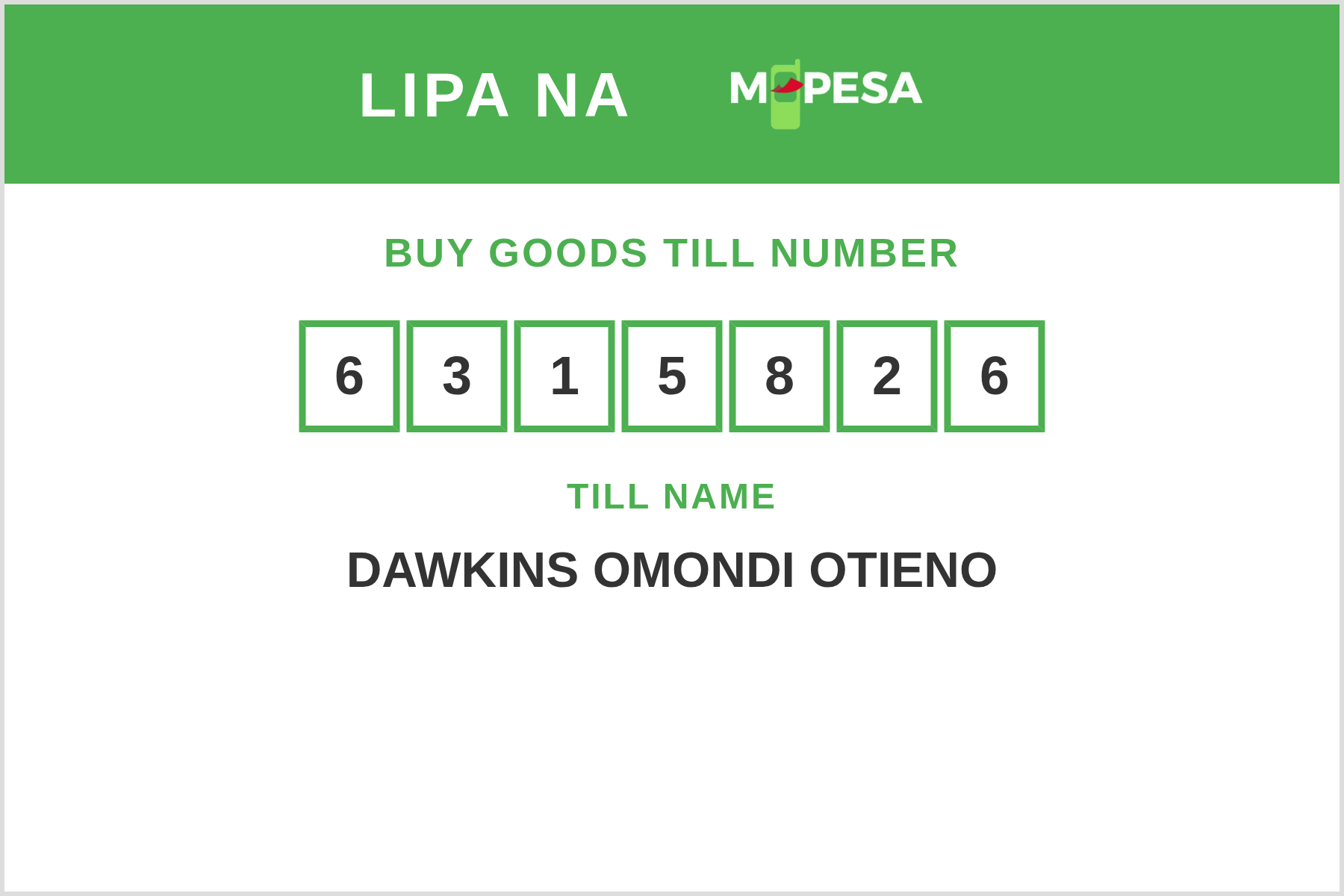 Contribution details – Buy Goods Till Number